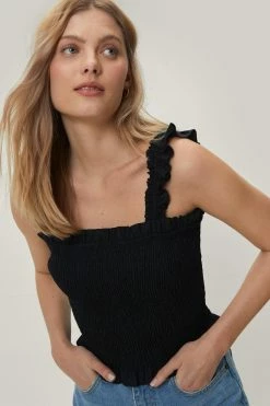 Shirred Poplin Strappy Crop Top -Nasty Gal Sales Store Sales womens black shirred poplin strappy crop top 3