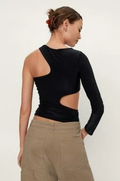 Slinky Cut Out Long Sleeve Top -Nasty Gal Sales Store Sales womens black slinky cut out long sleeve top 5