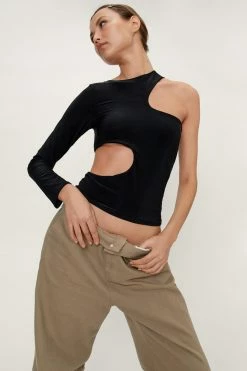Slinky Cut Out Long Sleeve Top -Nasty Gal Sales Store Sales womens black slinky cut out long sleeve top 6
