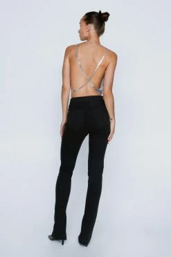 Split Hem Zip Front Button Detail Jeans -Nasty Gal Sales Store Sales womens black split hem zip front button detail jeans 2