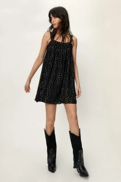 Spot Strappy Smock Mini Dress