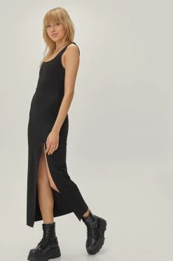 Square Neck Split Front Midi Dress -Nasty Gal Sales Store Sales womens black square neck split front midi dress 2