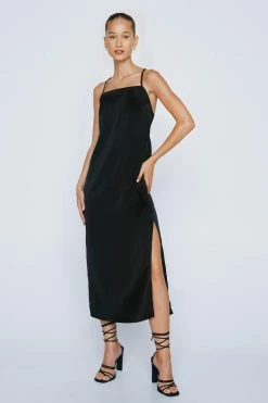 Square Neck Strappy Midi Slip Dress -Nasty Gal Sales Store Sales womens black square neck strappy midi slip dress 3
