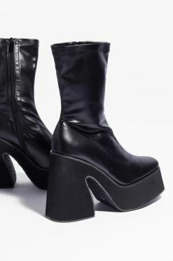 Square It's At Faux Leather Chunky Platform Boots -Nasty Gal Sales Store Sales womens black square toe platform faux leather sock boots 2