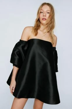 Structured Bardot Puff Sleeve Mini Prom Dress 13 Structured Bardot Puff Sleeve Mini Prom Dress -Nasty Gal Sales Store Sales womens black structured bardot puff sleeve mini prom dress 3