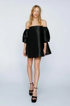 Structured Bardot Puff Sleeve Mini Prom Dress 19 Structured Bardot Puff Sleeve Mini Prom Dress -Nasty Gal Sales Store Sales womens black structured bardot puff sleeve mini prom dress 6