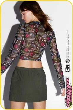 The Powerpuff Girls Printed Mesh Tie Front Cardigan -Nasty Gal Sales Store Sales womens black the powerpuff girls printed mesh tie front cardigan 2