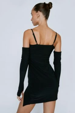 Thumbhole Sleeves Slinky Mini Bodycon Dress -Nasty Gal Sales Store Sales womens black thumbhole sleeves slinky mini bodycon dress 2