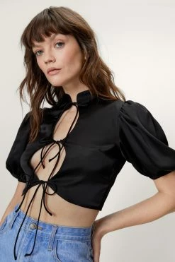 Tie Front Collared Blouse -Nasty Gal Sales Store Sales womens black tie front collared blouse 3
