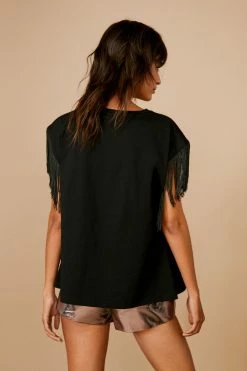 True Love Graphic Fringed T-shirt -Nasty Gal Sales Store Sales womens black true love graphic fringed t shirt 2