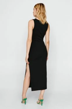 Twist Front Cut Out Split Midi Dress -Nasty Gal Sales Store Sales womens black twist front cut out split midi dress 2