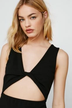 Twist Front Cut Out Split Midi Dress