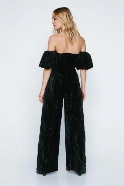 Velvet Ruched Sleeve Jumpsuit -Nasty Gal Sales Store Sales womens black velvet ruched sleeve jumpsuit 2
