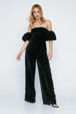 Velvet Ruched Sleeve Jumpsuit -Nasty Gal Sales Store Sales womens black velvet ruched sleeve jumpsuit 3