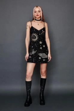 Velvet Sun And Star Embellished Mini Dress