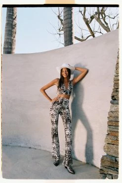 Zebra Print Flared Pants With Side Splits -Nasty Gal Sales Store Sales womens blackwhite zebra print flared pants with side splits 3