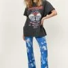 Blurred Floral Print High Waisted Flare Pants