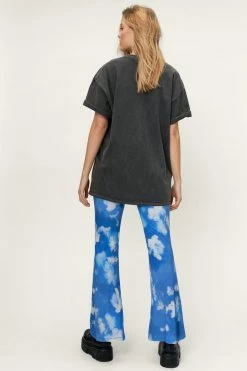 Blurred Floral Print High Waisted Flare Pants -Nasty Gal Sales Store Sales womens blue blurred floral print high waisted flare pants 2