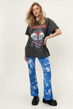 Blurred Floral Print High Waisted Flare Pants