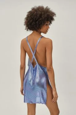 Chainmail Cowl Neck Relaxed Mini Dress -Nasty Gal Sales Store Sales womens blue chainmail cowl neck relaxed mini dress 5