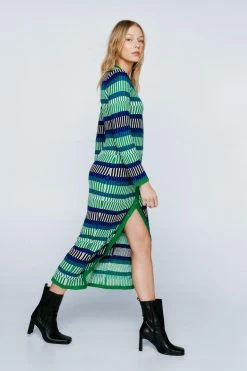 Contrast Stripe Button Knitted Maxi Dress -Nasty Gal Sales Store Sales womens blue contrast stripe button knitted maxi dress