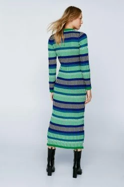 Contrast Stripe Button Knitted Maxi Dress -Nasty Gal Sales Store Sales womens blue contrast stripe button knitted maxi dress 6