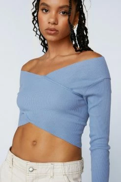 Exposed Seam Rib Top -Nasty Gal Sales Store Sales womens blue exposed seam rib top 1