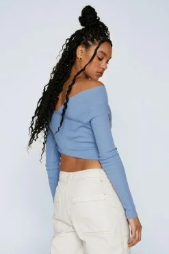 Exposed Seam Rib Top -Nasty Gal Sales Store Sales womens blue exposed seam rib top 2