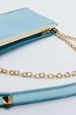 Faux Leather Chain Detail Shoulder Bag