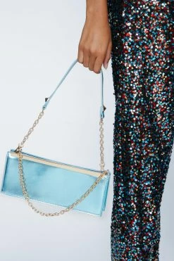 Faux Leather Chain Detail Shoulder Bag 6 Faux Leather Chain Detail Shoulder Bag -Nasty Gal Sales Store Sales womens blue faux leather chain detail shoulder bag 1 2