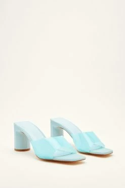 Faux Leather Clear Heeled Mules -Nasty Gal Sales Store Sales womens blue faux leather clear heeled mules 2