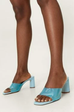 Faux Leather Clear Heeled Mules -Nasty Gal Sales Store Sales womens blue faux leather clear heeled mules