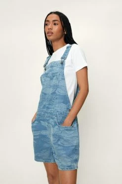 Floral Laser Print Denim Short Overalls -Nasty Gal Sales Store Sales womens blue floral laser print denim short overalls 3