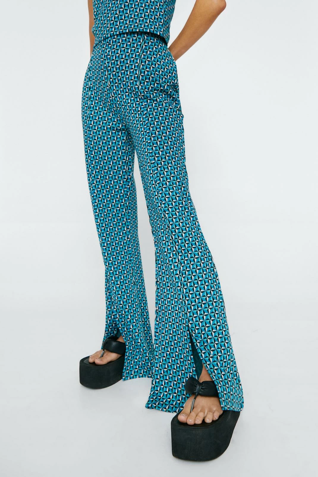 Geo Jacquard Split Hem Flared Pants 2 Geo Jacquard Split Hem Flared Pants - Image 2