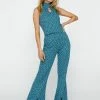 Geo Jacquard Split Hem Flared Pants