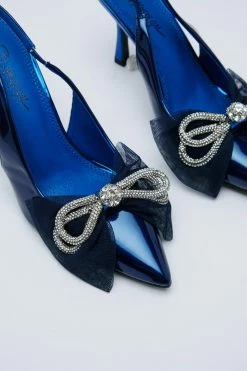 Metallic Faux Leather Diamante Sling Back Court Heels 6 Metallic Faux Leather Diamante Sling Back Court Heels -Nasty Gal Sales Store Sales womens blue metallic faux leather diamante sling back court heels 2