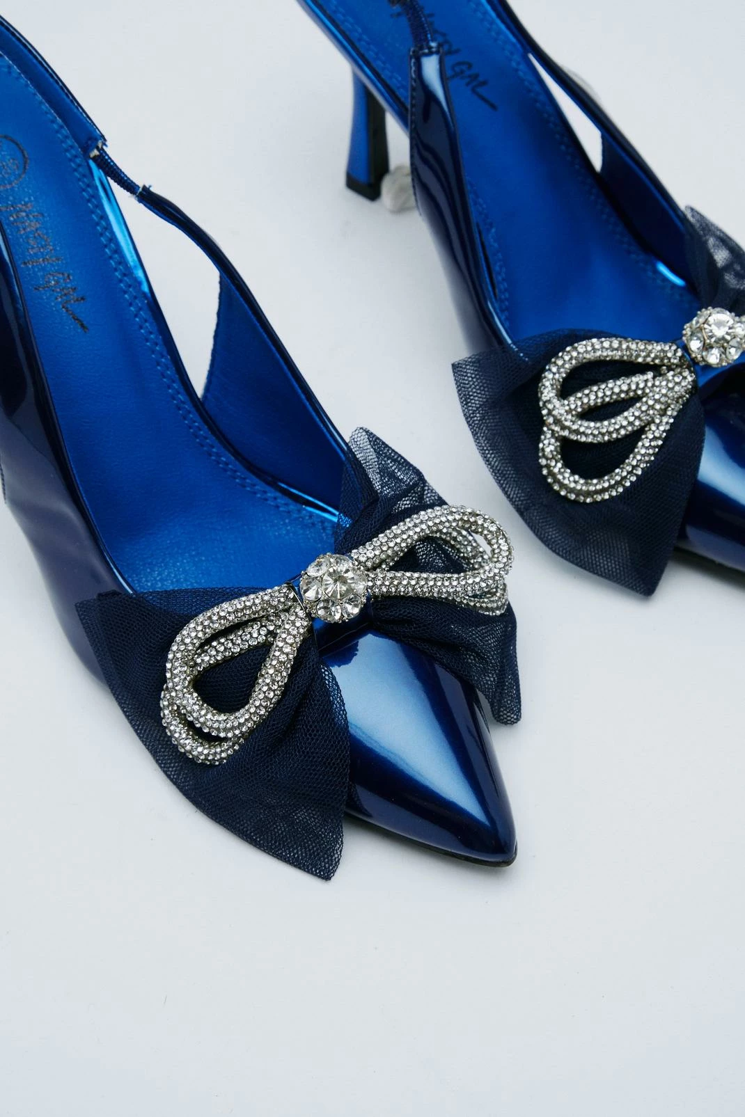 Metallic Faux Leather Diamante Sling Back Court Heels 3 Metallic Faux Leather Diamante Sling Back Court Heels - Image 3