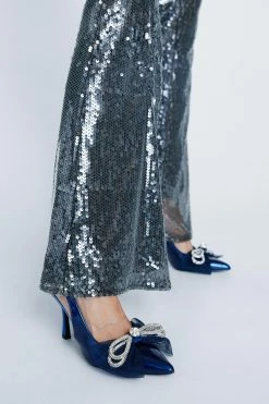 Metallic Faux Leather Diamante Sling Back Court Heels 7 Metallic Faux Leather Diamante Sling Back Court Heels -Nasty Gal Sales Store Sales womens blue metallic faux leather diamante sling back court heels 3