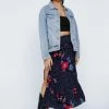Plus Size Floral Split Midi Skirt
