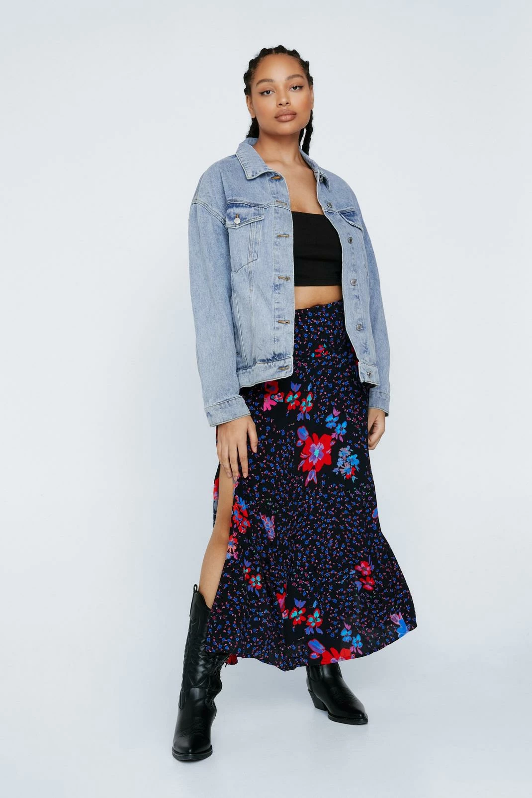 Plus Size Floral Split Midi Skirt 1 Plus Size Floral Split Midi Skirt
