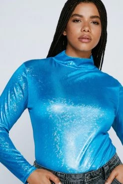 Alternative view of Plus Size Wetlook Funnel Neck Top