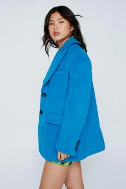Premium Brushed Wool Oversized Blazer Coat -Nasty Gal Sales Store Sales womens blue premium brushed wool oversized blazer coat 1