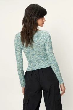 Ribbed Space Dye Cut Out Crop Top -Nasty Gal Sales Store Sales womens blue ribbed space dye cut out crop top 2