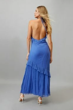 Ruffle Halter Neck Maxi Dress -Nasty Gal Sales Store Sales womens blue ruffle halter neck maxi dress 2