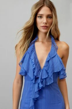 Ruffle Halter Neck Maxi Dress -Nasty Gal Sales Store Sales womens blue ruffle halter neck maxi dress
