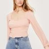 Cupped Square Neck Ruffle Hem Blouse