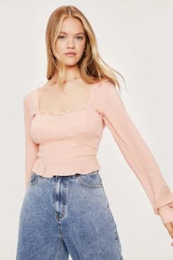 Cupped Square Neck Ruffle Hem Blouse