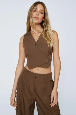 Asymmetric Button Detail Waistcoat 5 Asymmetric Button Detail Waistcoat -Nasty Gal Sales Store Sales womens brown asymmetric button detail waistcoat 1