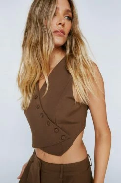 Asymmetric Button Detail Waistcoat 7 Asymmetric Button Detail Waistcoat -Nasty Gal Sales Store Sales womens brown asymmetric button detail waistcoat 3