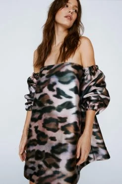 Alternative view of Leopard Print Bardot Structured Mini Dress